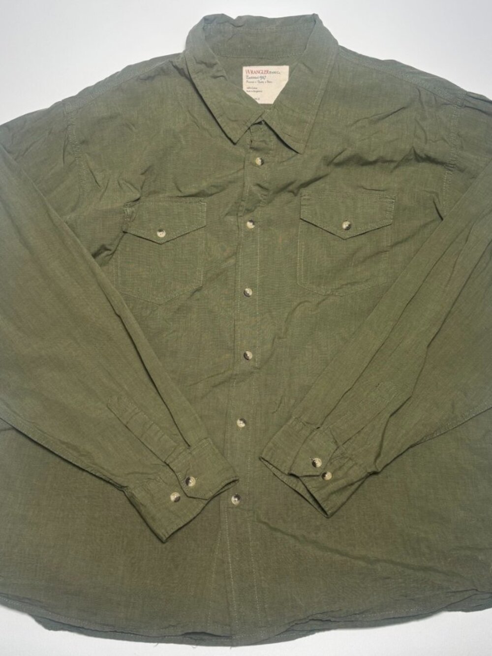 Wrangler Men's 3XL Olive Green Western Work Shirt Long Sleeve Button Up